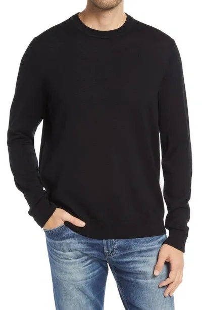 Nordstrom Men's Shop Washable Merino Crewneck Sweater In Black Caviar