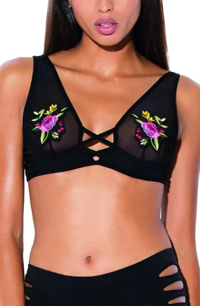 Hauty Flower Applique Bralette In Black