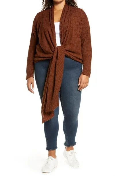 Loveappella Tie Front Cardigan In Rust