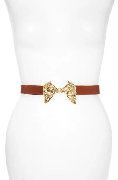 Raina Harvey Horse Clasp Leather Belt In Cognac