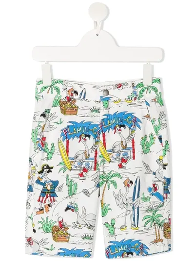 Stella Mccartney Kids' Flamingo Print Organic Cotton Shorts In Multicolor