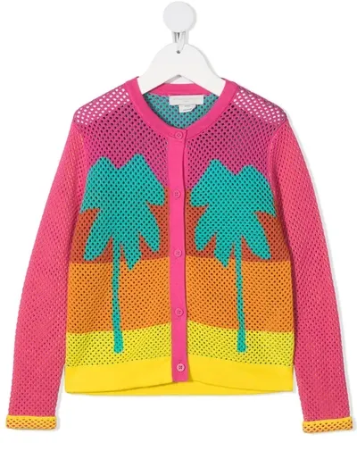 Stella Mccartney Kids' Multicolor Cardigan For Girl With Palms In Pink