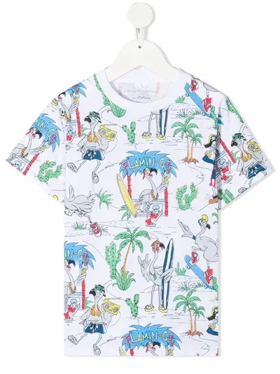 Stella Mccartney Kids' Flamingo Land Organic Cotton T-shirt In White