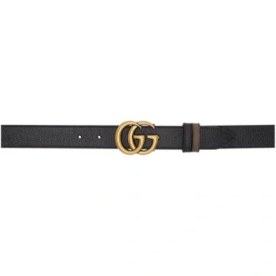 Gucci Reversible Leather Belt With Double G Buckle In Black