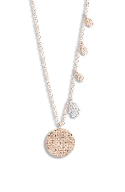 Meira T Diamond Pavé Disc & Hamsa Necklace In Rose Gold