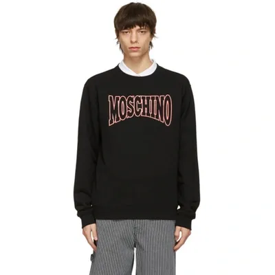 Moschino Black Embroidered Logo Sweatshirt In Salmon Pink