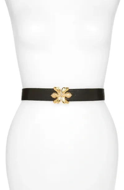 Raina Double Bee Clasp Leather Belt In Black