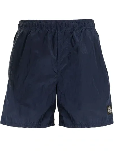 Stone Island Logo-patch Crinkled Swim Shorts In Sky Blue