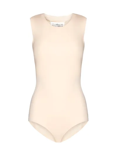 Maison Margiela Four-stitch Sleeveless Bodysuit In Almond