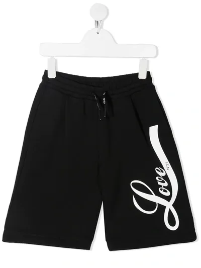 N°21 Kids' Black Cotton Track Shorts In Nero