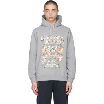 Burberry Lyleford Printed Cotton-jersey Hooded Sweatshirt In Grey