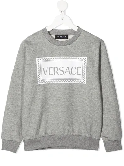 Young Versace Kids' Printed Crew-neck Sweatshirt In Grey