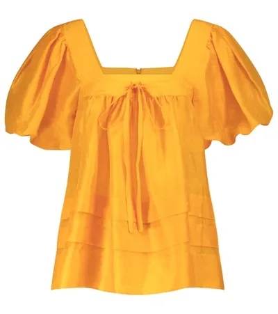 Lee Mathews Canary Puff-sleeve Blouse In Gelb