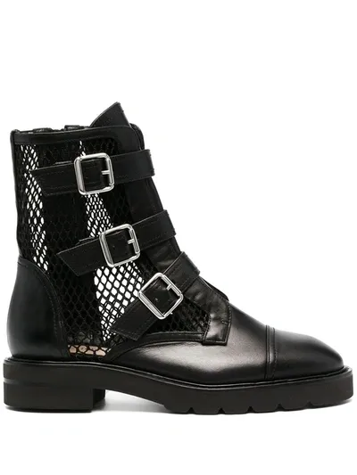 Stuart Weitzman Dede Leather Mesh-netting Boots In Black