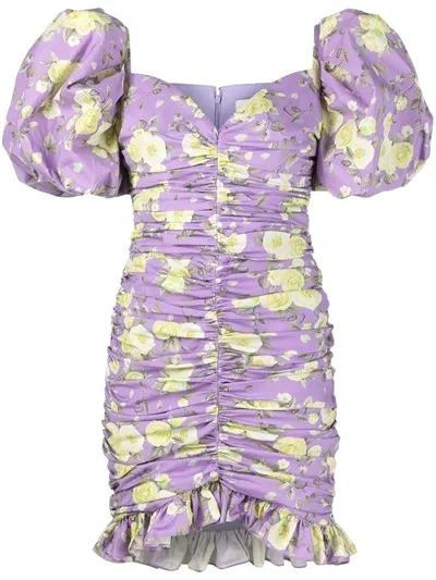 Giuseppe Di Morabito Floral Print Puff Sleeve Mini Dress In Violet