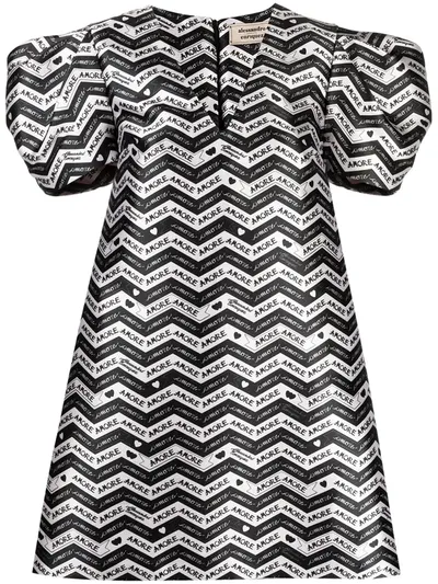 Alessandro Enriquez Zigzag-print V-neck Dress In Black