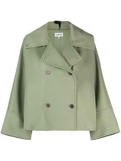 Loewe Double-breasted Wool-cashmere Jacket In Sage