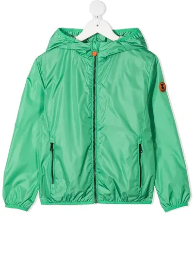 Save The Duck Kids' Logo Patch Hooded Windbreaker In Green