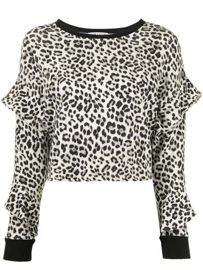 Alice And Olivia Nettie Ruffled Leopard-print French Cotton-terry Sweatshirt In Animal Print