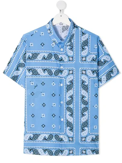 Msgm Teen Paisley Print Shirt In Blue