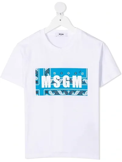 Msgm Kids' Paisley Frame Logo T-shirt In Yellow