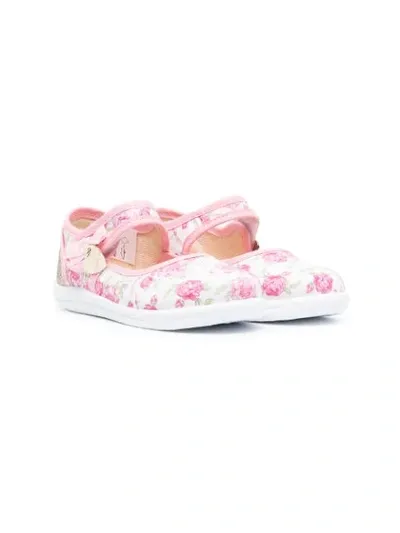 Monnalisa Kids' Floral-print Cotton Ballerinas In White