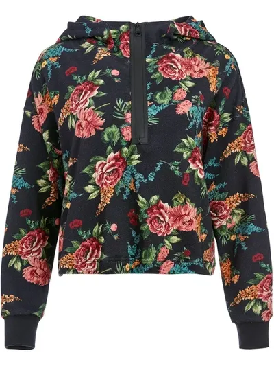 Alice And Olivia Quinlan Floral Half-zip Crop Hoodie In Floral Express/black