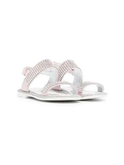 Monnalisa Kids' Crystal-embellished Touch-strap Sandals In Silver