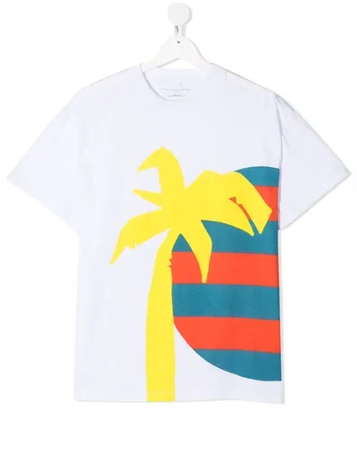 Stella Mccartney Kids' Palm Print Organic Cotton T-shirt In White