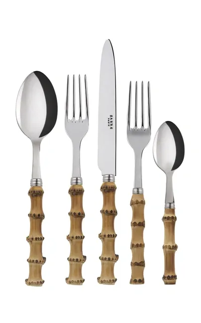 Sabre Panda Bamboo Five-piece Silverware Set In Brown