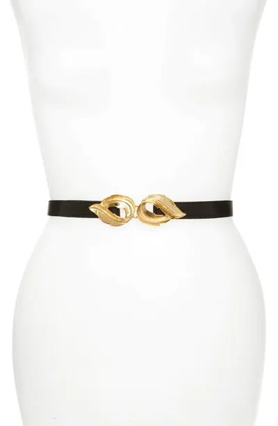 Raina Lauren Leaf Buckle Leather Belt In Black