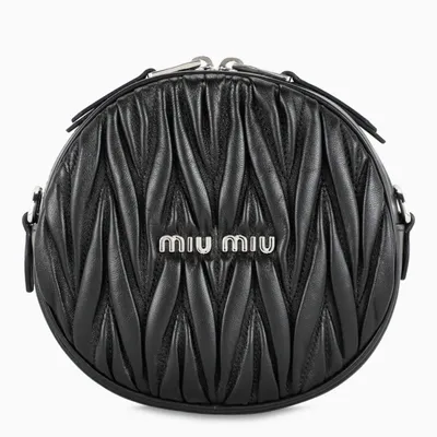 Miu Miu Quilted Round Mini Bag Crystal Chain In Nero (black)