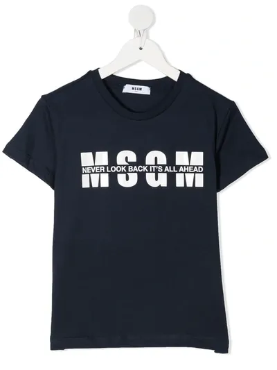 Msgm Teen Slogan-print Cotton T-shirt In Blue