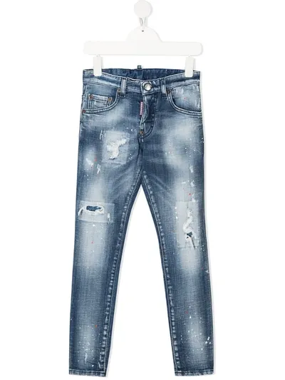 Dsquared2 Kids' Ripped Paint Splatter Jeans In Blue