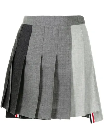 Thom Browne Contrast Panel Dropped Back Pleated Skirt In Multi-colour