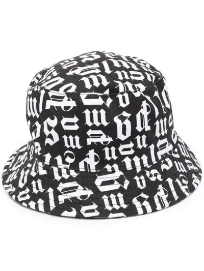 Palm Angels Black Bucket Hat With Broken Monogram Print