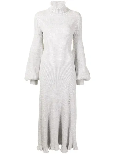 Anna Quan Amalia Ribbed Cotton Turtleneck Midi Dress In Gray