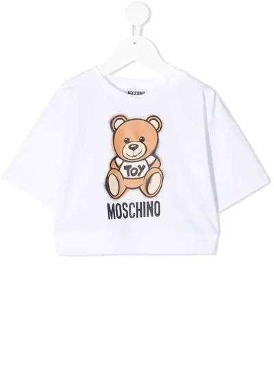 Moschino Teen Teddy Bear Short Sleeve Sweatshirt In White