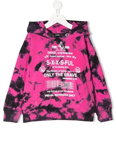 Diesel Teen Logo Tie-dye Hoodie In Pink