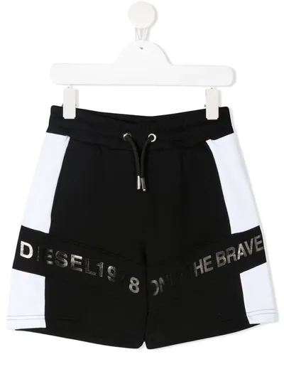 Diesel Teen Colour-block Logo Print Track Shorts In Black