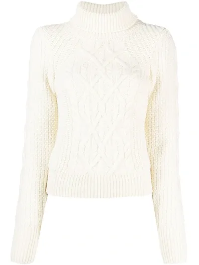 See By Chloé Cable-knit Wool-blend Roll-neck Sweater In White