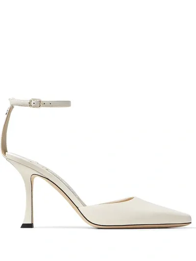 Jimmy Choo Mair 90 Point-toe Leather Pumps In Neutral