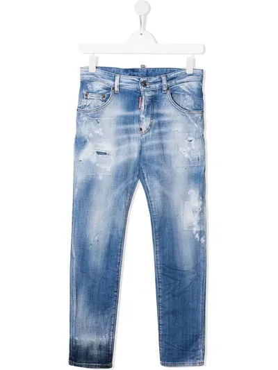 Dsquared2 Teen Distressed Slim-cut Jeans In Blue