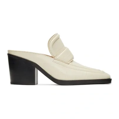 Bottega Veneta Off-white Croc Heeled Mules In Cream