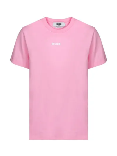 Msgm Micro-logo Crew Neck T-shirt In Pink