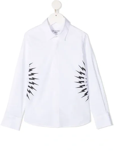 Neil Barrett Teen Thunderbolt Long-sleeved Shirt In Bianco