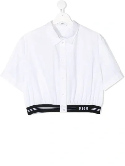 Msgm Teen Cropped Logo-hem Shirt In White