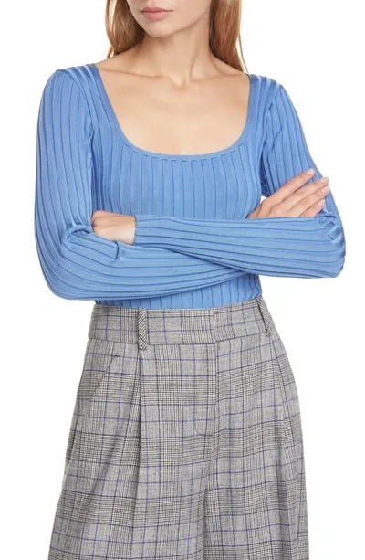 Veronica Beard Clara Ribbed Square Neck Top In Blue