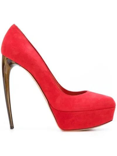 Alexander Mcqueen Horn Suede Courts In Red