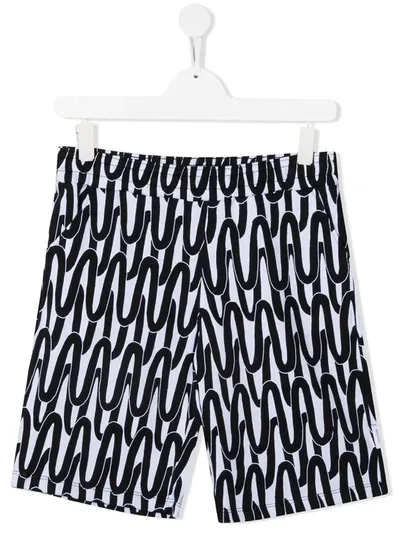 Neil Barrett Teen Abstract-print Track Shorts In Black